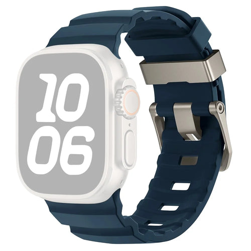Watch Strap for Apple Watch Ultra 3 2 1 49mm / Series 11 10 46mm / 9 8 7 45mm / SE3 SE2 SE 6 5 4 44mm / 3 2 1 42mm Silicone Wrist Band - Blue / Titanium Buckle - 1