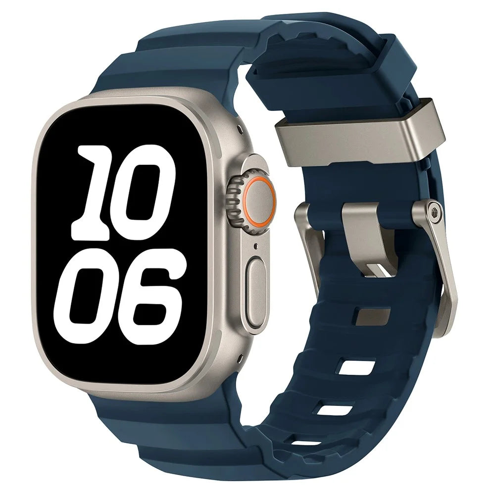 Watch Strap for Apple Watch Ultra 3 2 1 49mm / Series 11 10 46mm / 9 8 7 45mm / SE3 SE2 SE 6 5 4 44mm / 3 2 1 42mm Silicone Wrist Band - Blue / Titanium Buckle - 2