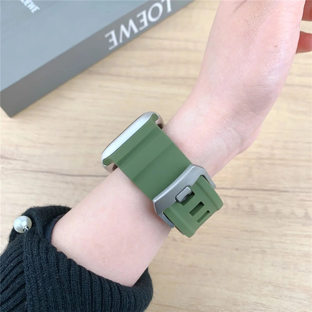 Watch Strap for Apple Watch Ultra 3 2 1 49mm / Series 11 10 46mm / 9 8 7 45mm / SE3 SE2 SE 6 5 4 44mm / 3 2 1 42mm Silicone Wrist Band - Blue / Titanium Buckle - 6