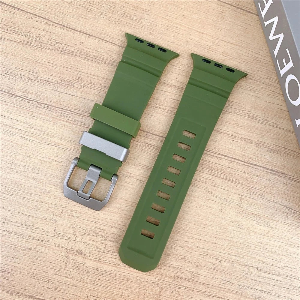 Watch Strap for Apple Watch Ultra 3 2 1 49mm / Series 11 10 46mm / 9 8 7 45mm / SE3 SE2 SE 6 5 4 44mm / 3 2 1 42mm Silicone Wrist Band - Blue / Titanium Buckle - 7