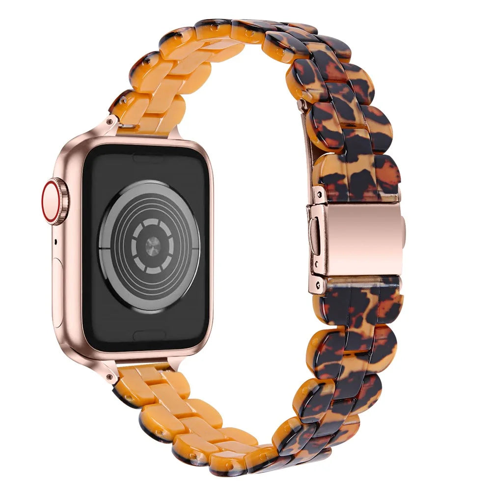 Oval Resin Replacement Smart Watch Band Wrist Strap for Apple Watch Series 11 10 42mm / 9 8 7 41mm / SE3 SE2 SE 6 5 4 40mm / 3 2 1 38mm - Leopard Print - 1