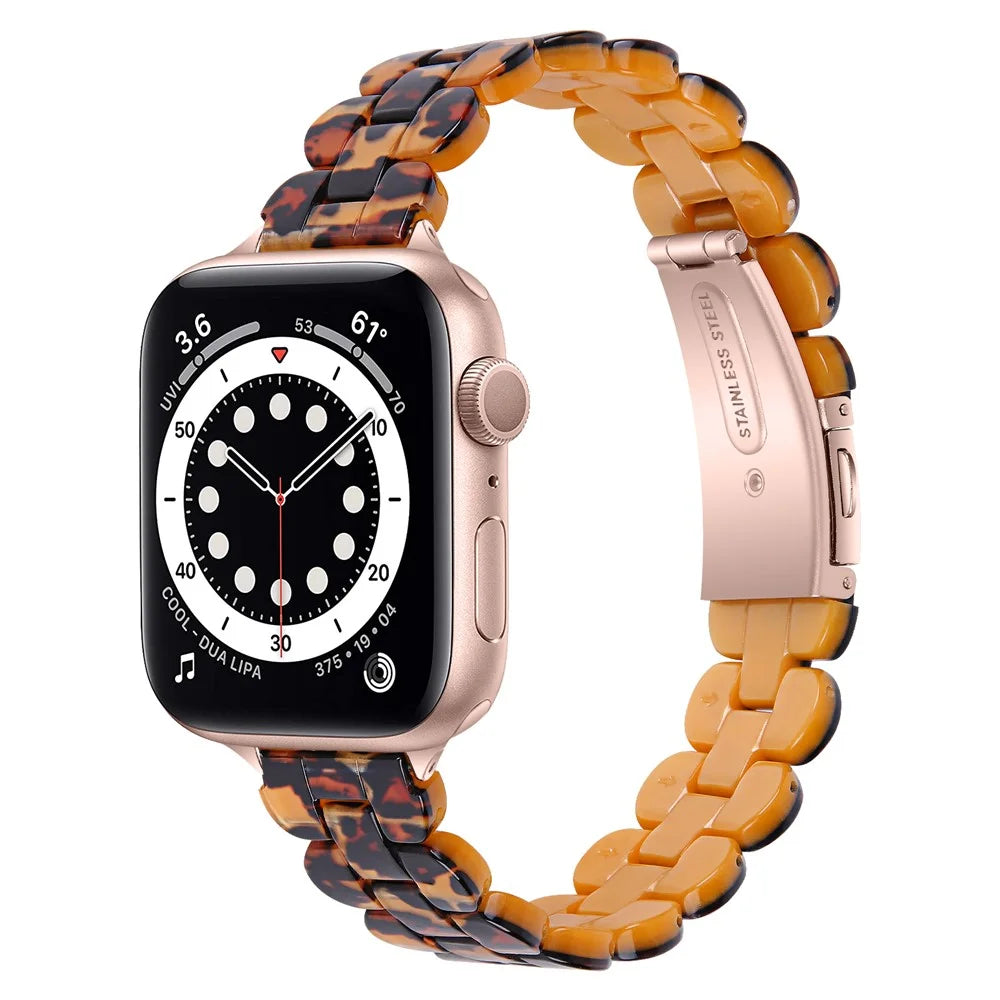 Oval Resin Replacement Smart Watch Band Wrist Strap for Apple Watch Series 11 10 42mm / 9 8 7 41mm / SE3 SE2 SE 6 5 4 40mm / 3 2 1 38mm - Leopard Print - 2