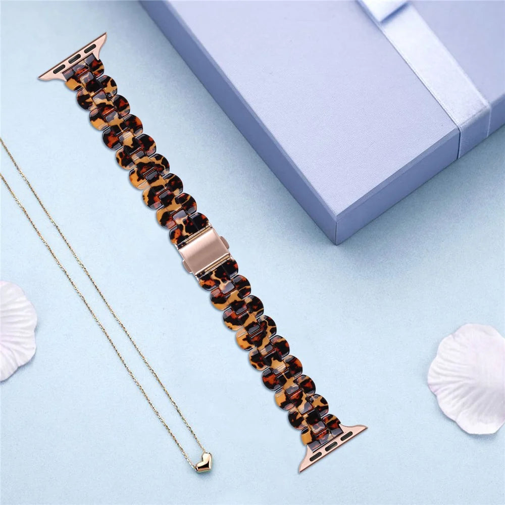 Oval Resin Replacement Smart Watch Band Wrist Strap for Apple Watch Series 11 10 42mm / 9 8 7 41mm / SE3 SE2 SE 6 5 4 40mm / 3 2 1 38mm - Leopard Print - 3