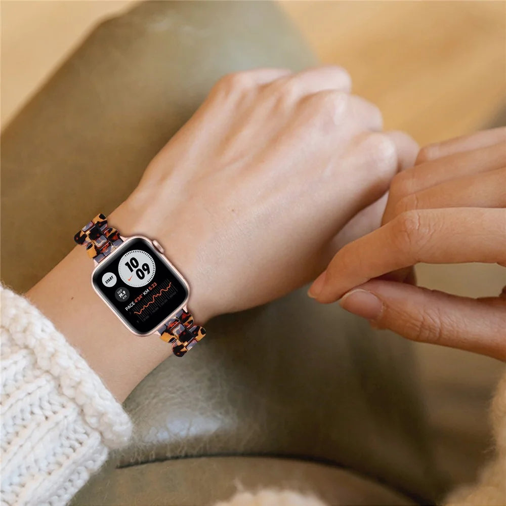 Oval Resin Replacement Smart Watch Band Wrist Strap for Apple Watch Series 11 10 42mm / 9 8 7 41mm / SE3 SE2 SE 6 5 4 40mm / 3 2 1 38mm - Leopard Print - 5
