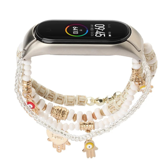 For Xiaomi Smart Band 9 / 8 Watch Strap Beaded Bracelet Wrist Band with Protective Case - White - 2