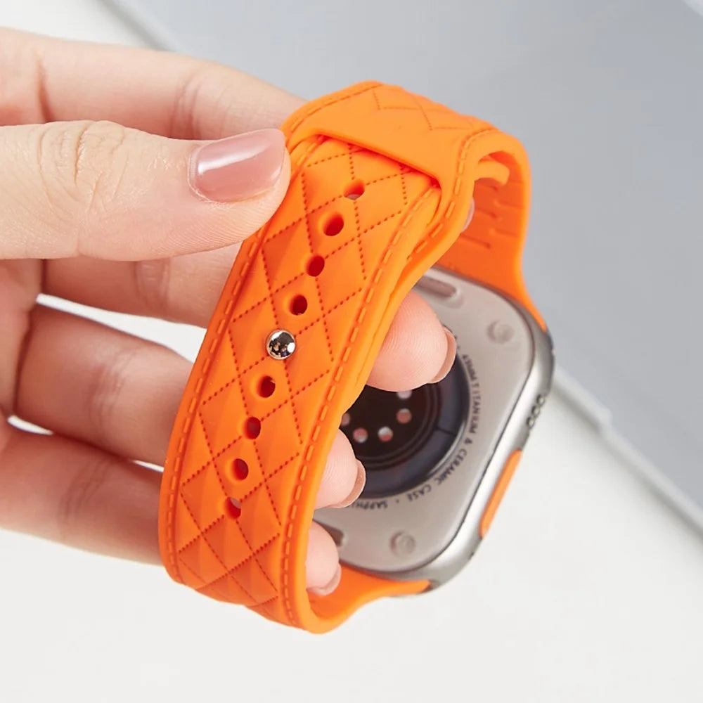 Silicone Band for Apple Watch Series 11 10 42mm / 9 8 7 41mm / SE3 SE2 SE 6 5 4 40mm / 3 2 1 38mm Rhombus Design  Watch Strap - Orange - 5