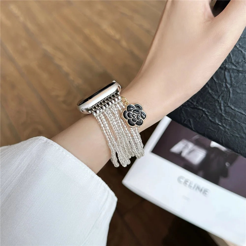 Watch Strap for Apple Watch Series 11 10 42mm / 9 87 41mm / SE3 SE2 SE 6 5 4 40mm / 3 2 1 38mm Clear Rice Beads Bracelet Wrist Band - 4