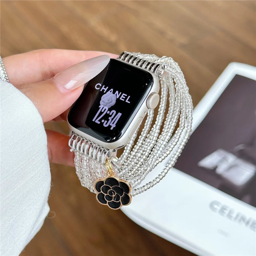 Watch Strap for Apple Watch Series 11 10 42mm / 9 87 41mm / SE3 SE2 SE 6 5 4 40mm / 3 2 1 38mm Clear Rice Beads Bracelet Wrist Band - 5