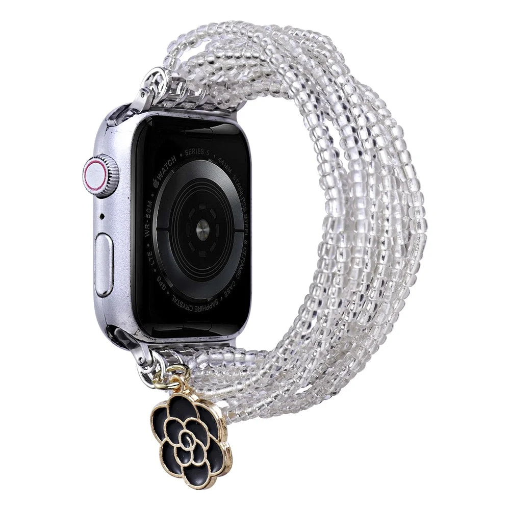 Watch Strap for Apple Watch Ultra 3 2 1 49mm / Series 11 10 46mm / 9 8 7 45mm / SE3 SE2 SE 6 5 4 44mm / 3 2 1 42mm Clear Rice Beads Bracelet Wrist Band - 1