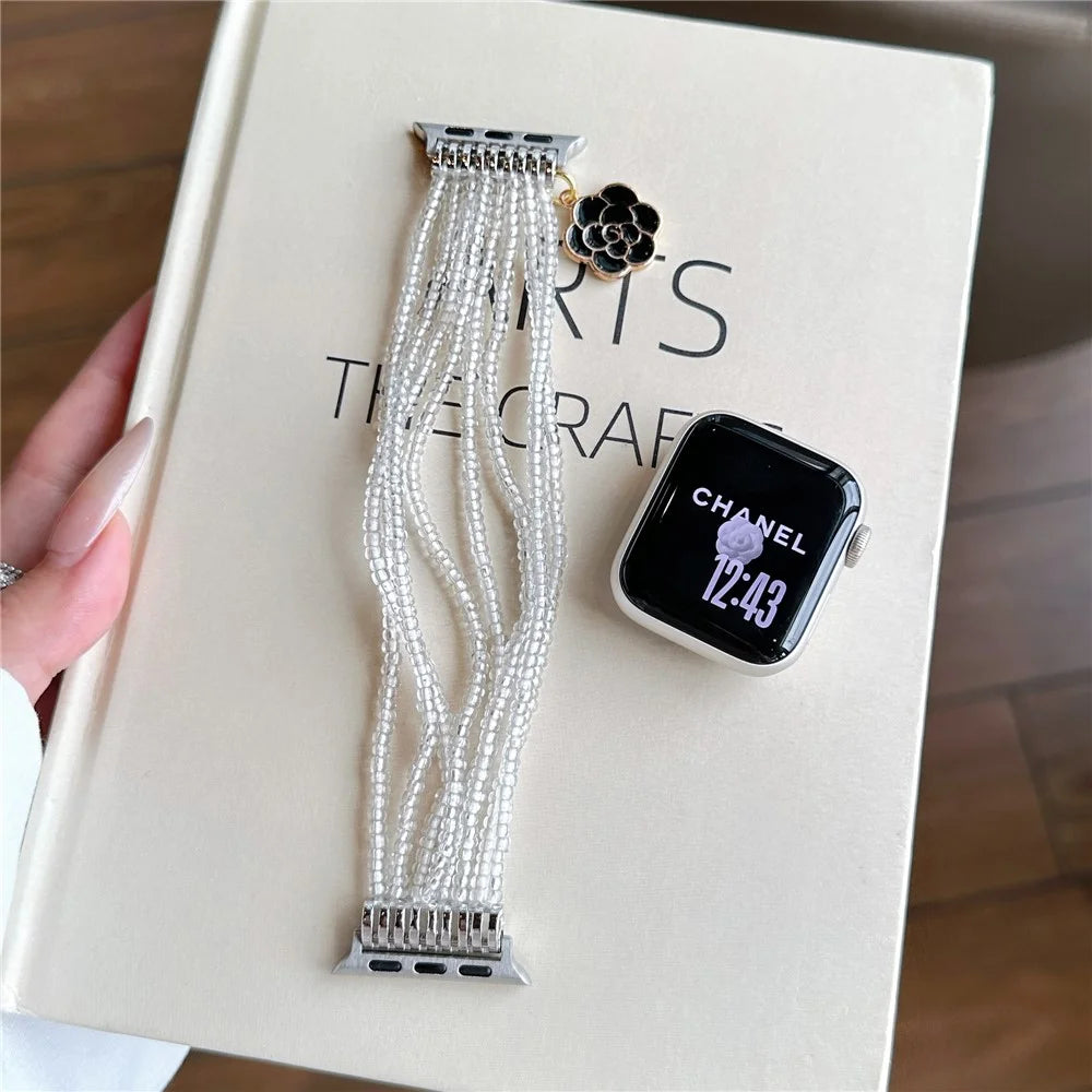 Watch Strap for Apple Watch Ultra 3 2 1 49mm / Series 11 10 46mm / 9 8 7 45mm / SE3 SE2 SE 6 5 4 44mm / 3 2 1 42mm Clear Rice Beads Bracelet Wrist Band - 6