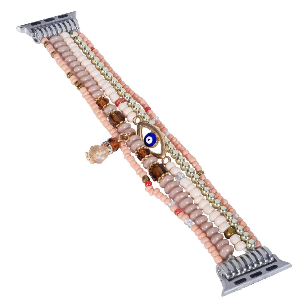 Watch Strap for Apple Watch Series 11 10 42mm / 9 87 41mm / SE3 SE2 SE 6 5 4 40mm / 3 2 1 38mm Eye Design Beads Bracelet Wrist Band - Pink - 2