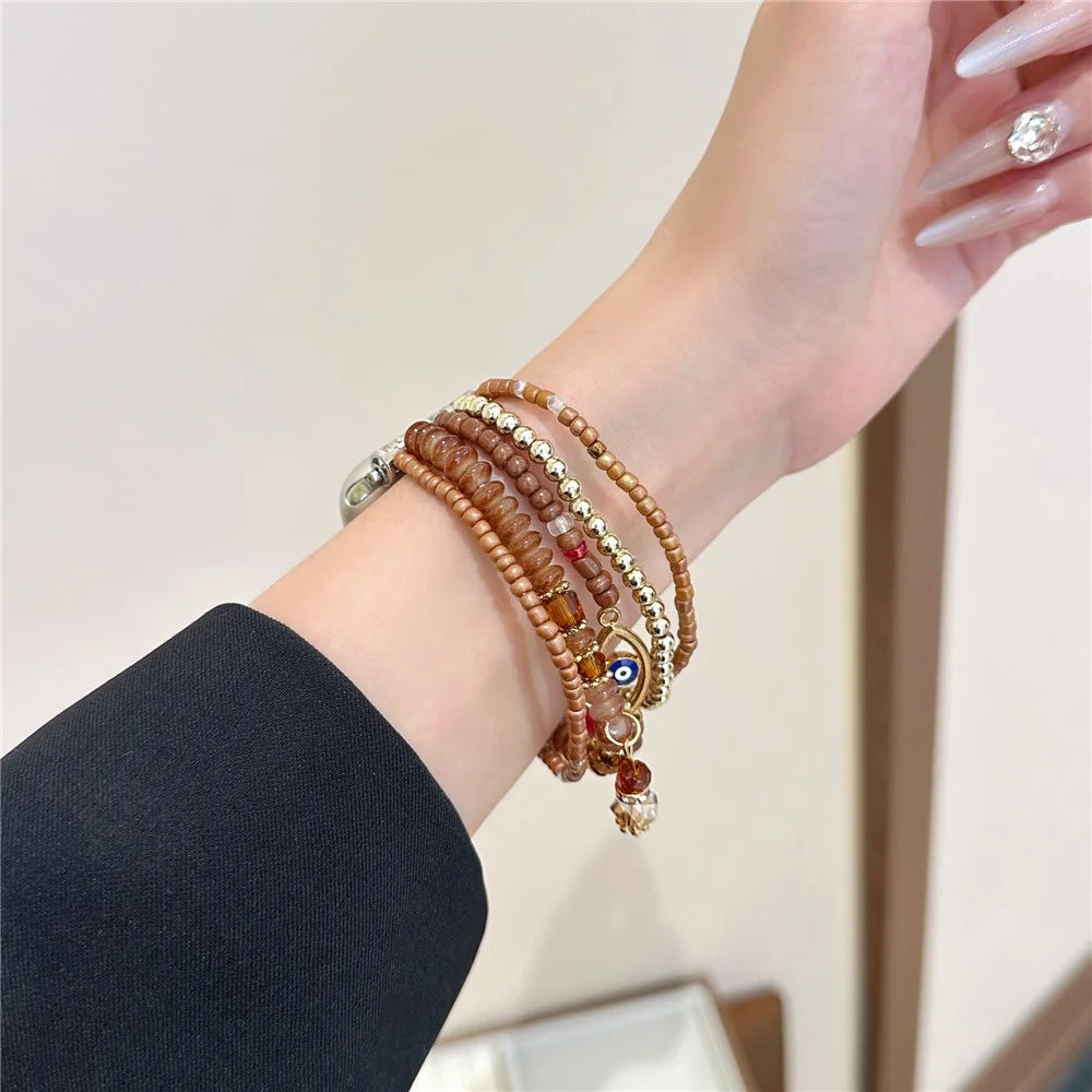 Watch Strap for Apple Watch Series 11 10 42mm / 9 87 41mm / SE3 SE2 SE 6 5 4 40mm / 3 2 1 38mm Eye Design Beads Bracelet Wrist Band - Pink - 3