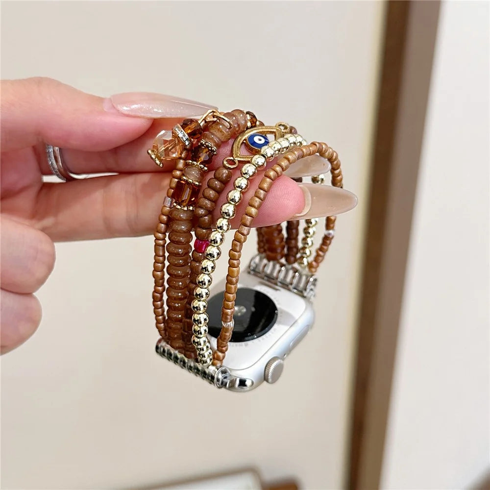Watch Strap for Apple Watch Ultra 3 2 1 49mm / Series 11 10 46mm / 9 8 7 45mm / SE3 SE2 SE 6 5 4 44mm / 3 2 1 42mm Eye Design Beads Bracelet Wrist Band - Pink - 4