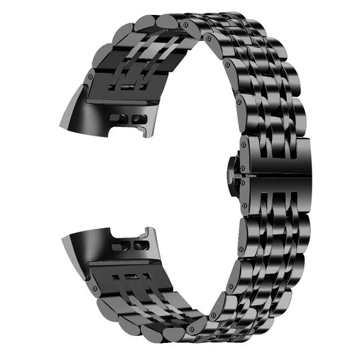Stainless Steel 7 Beads Wrist Strap Replacement Watch Band for Fitbit Charge 3/4 - Black - 1
