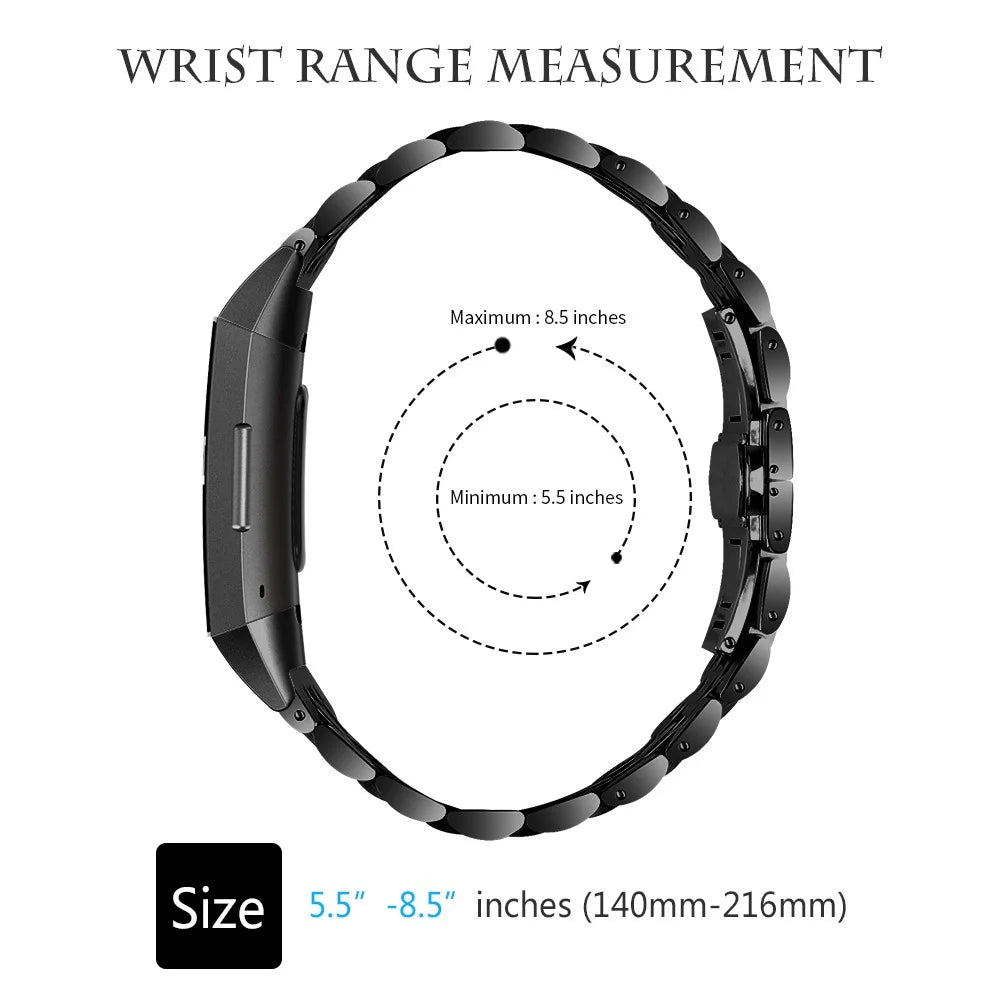 Stainless Steel 7 Beads Wrist Strap Replacement Watch Band for Fitbit Charge 3/4 - Black - 4
