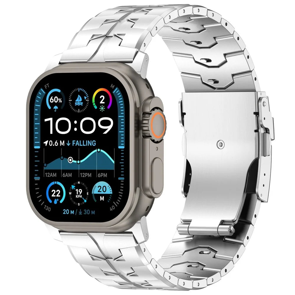 Watch Strap for Apple Watch Ultra 3 2 1 49mm / Series 11 10 46mm / 9 8 7 45mm / SE3 SE2 SE 6 5 4 44mm / 3 2 1 42mm Titanium Alloy Band with Flat Buckle - Silver - 4
