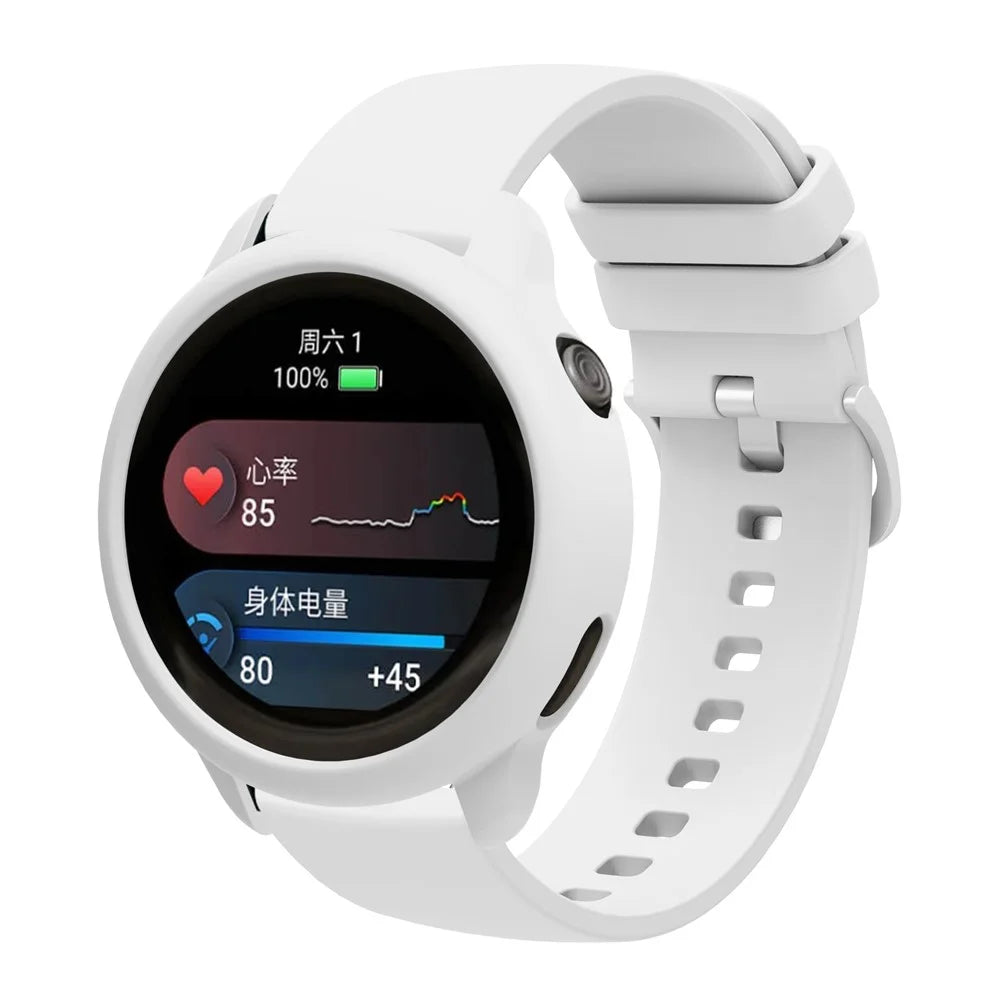 For GarminActive 6 Watch Band Silicone Replacement Strap with Protective Case - White - 1