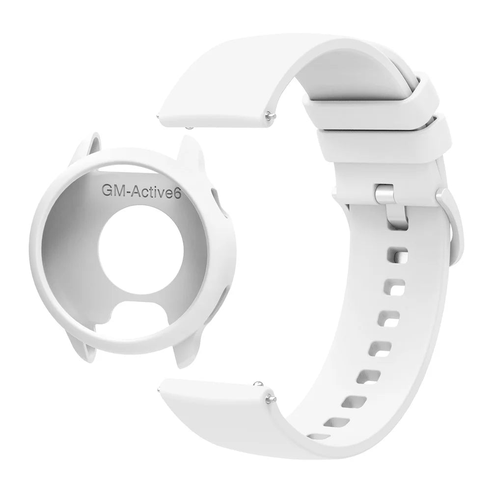 For GarminActive 6 Watch Band Silicone Replacement Strap with Protective Case - White - 2