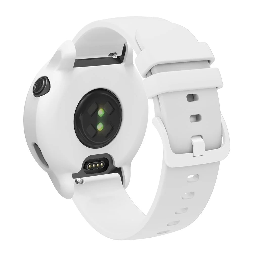 For GarminActive 6 Watch Band Silicone Replacement Strap with Protective Case - White - 3