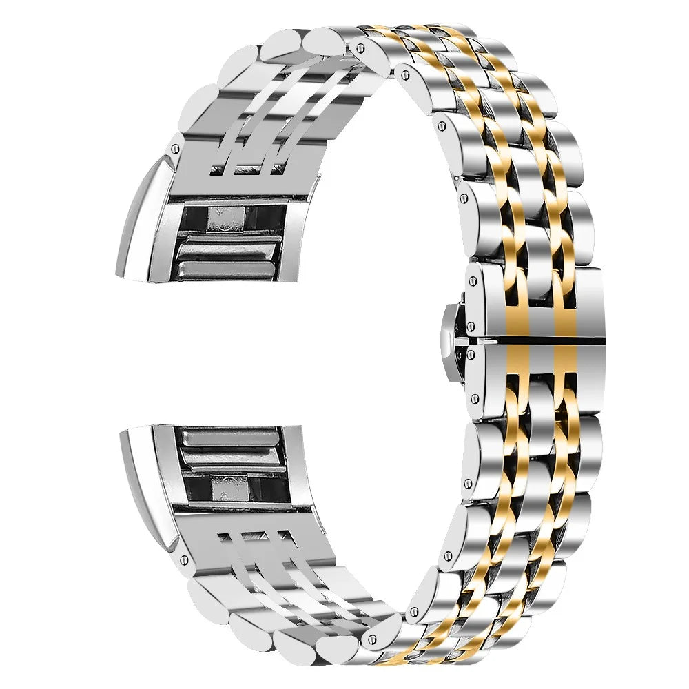 7 Beads Design Stainless Steel Replacement Watch Band Wrist Strap for Fitbit Charge 2 - Silver/Gold - 1
