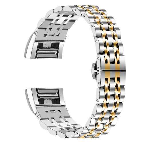 7 Beads Design Stainless Steel Replacement Watch Band Wrist Strap for Fitbit Charge 2 - Silver/Gold - 1