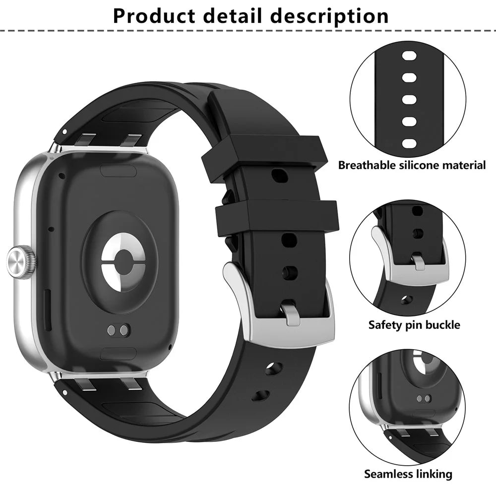 KALEBOL Watch Band for Xiaomi Smart Band 10 Pro / 9 Pro / 8 Pro / Redmi Watch 6 / 5 / 4 Silicone Strap Replacement Wristband - Black - 7