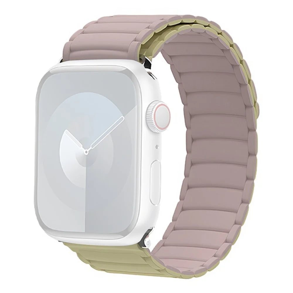 Watch Band For Apple Watch Series 11 10 42mm / 9 8 7 41mm / SE3 SE2 SE 6 5 4 40mm / 3 2 1 38mm Dual Color Magnetic Silicone Loop Strap - Grey Red  /  Beige - 1
