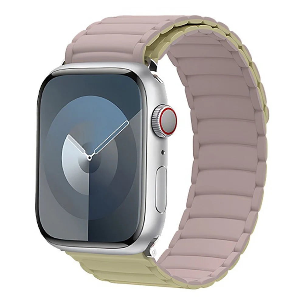 Watch Band For Apple Watch Series 11 10 42mm / 9 8 7 41mm / SE3 SE2 SE 6 5 4 40mm / 3 2 1 38mm Dual Color Magnetic Silicone Loop Strap - Grey Red  /  Beige - 2