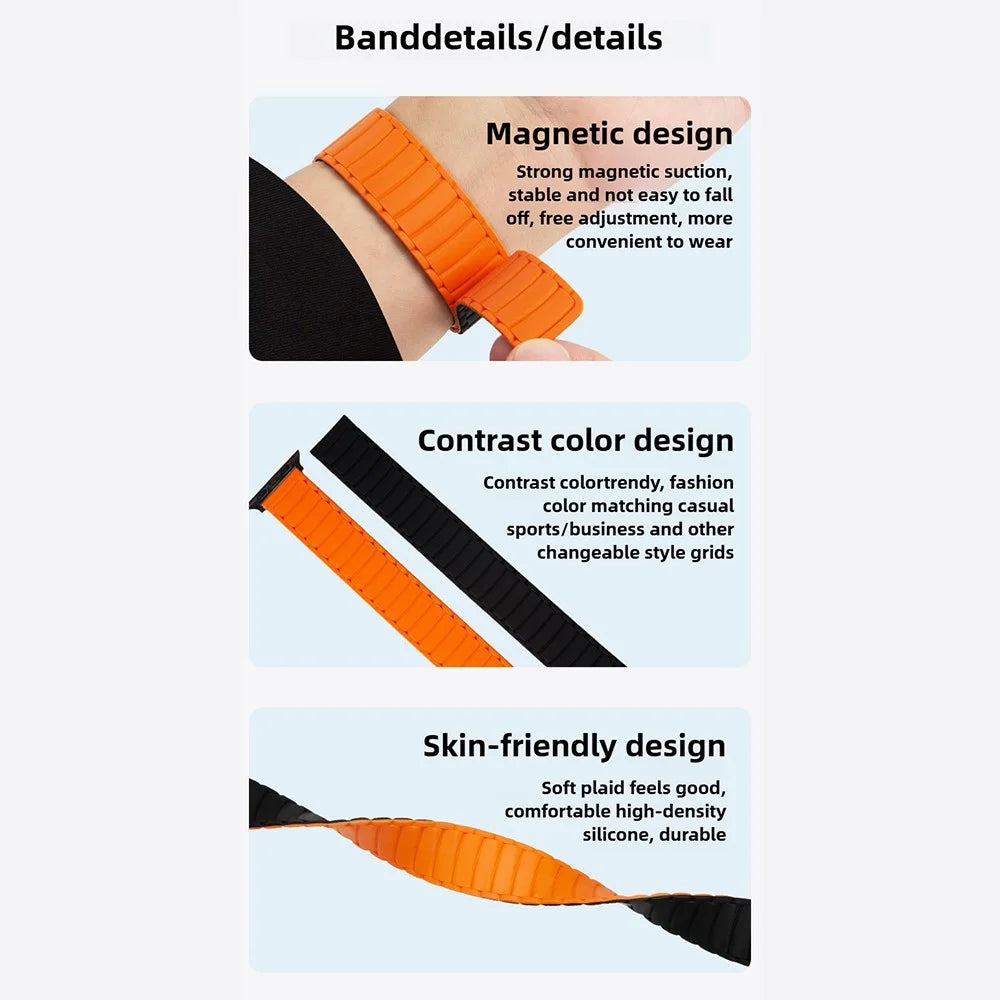Watch Band For Apple Watch Series 11 10 42mm / 9 8 7 41mm / SE3 SE2 SE 6 5 4 40mm / 3 2 1 38mm Dual Color Magnetic Silicone Loop Strap - Grey Red  /  Beige - 7