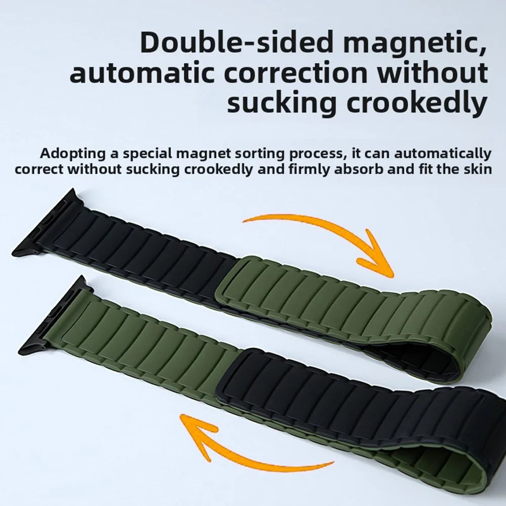 Watch Band For Apple Watch Ultra 3 2 1 49mm / Series 11 10 46mm / 9 8 7 45mm / SE3 SE2 SE 6 5 4 44mm / 3 2 1 42mm 42mm Magnetic Silicone Loop Strap - Grey Red  /  Beige - 4