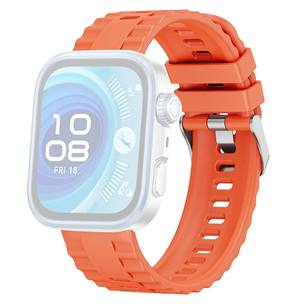 For Huawei Watch Fit 4 Pro Silicone Watch Band Metal Pin Buckle Replacement Wrist Strap - Orange - 1