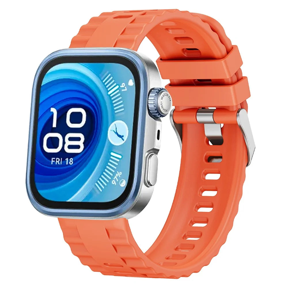 For Huawei Watch Fit 4 Pro Silicone Watch Band Metal Pin Buckle Replacement Wrist Strap - Orange - 2