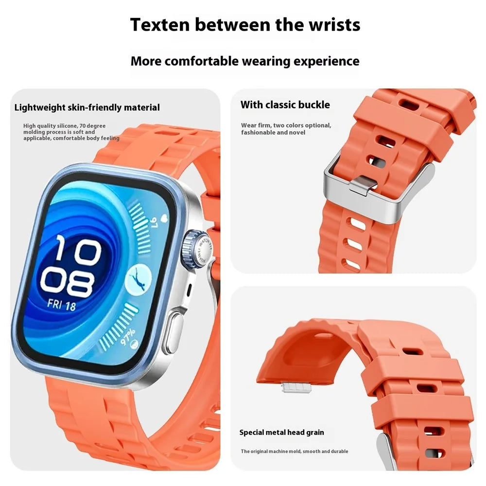 For Huawei Watch Fit 4 Pro Silicone Watch Band Metal Pin Buckle Replacement Wrist Strap - Orange - 4