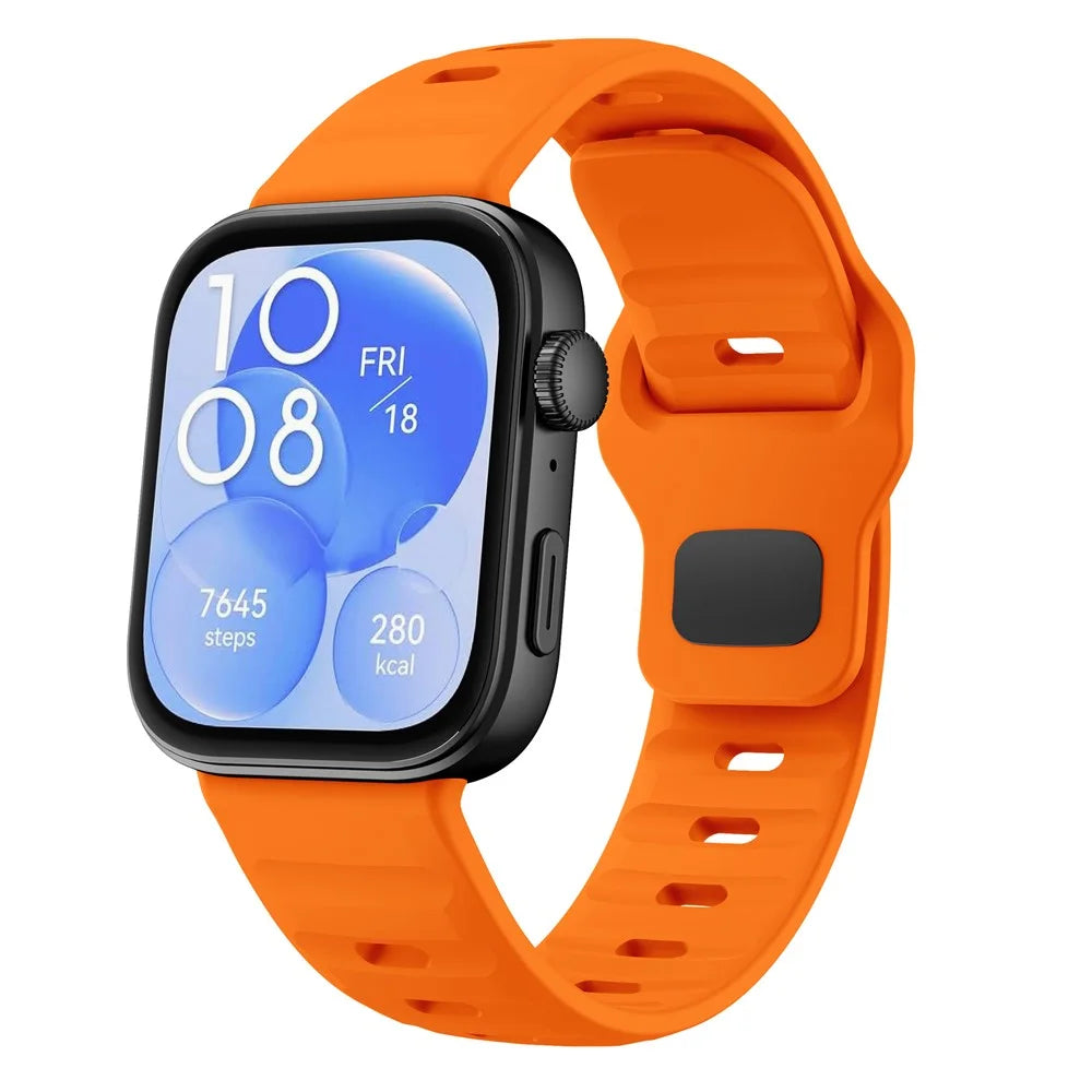Silicone Watch Band For Huawei Watch Fit 4 Pro  /  Fit 4  /  Fit 3 Wave Reverse Buckle Wrist Strap - Orange - 4
