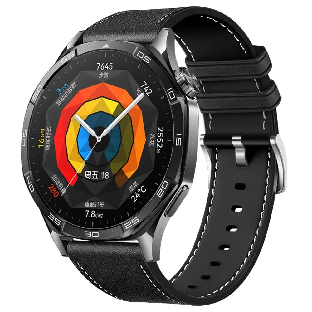 For Huawei Watch GT 5 46mm Watch Band 22mm Leather Textured Silicone Wrist Strap - Black - 2