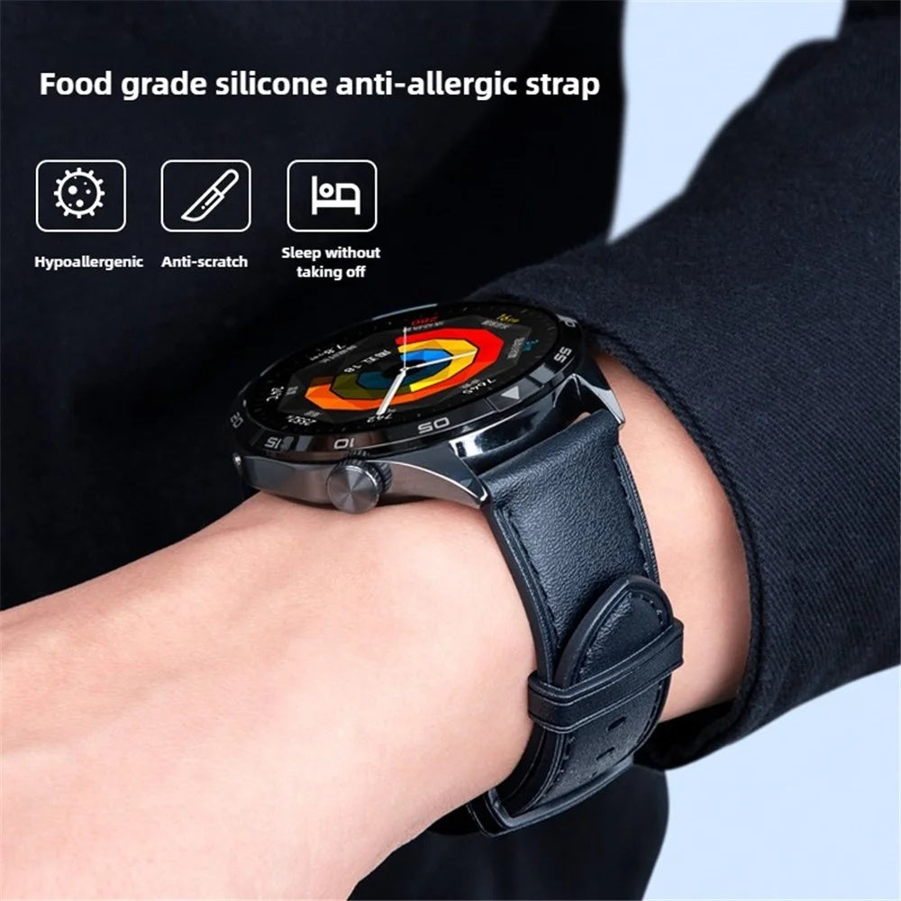For Huawei Watch GT 5 46mm Watch Band 22mm Leather Textured Silicone Wrist Strap - Black - 3