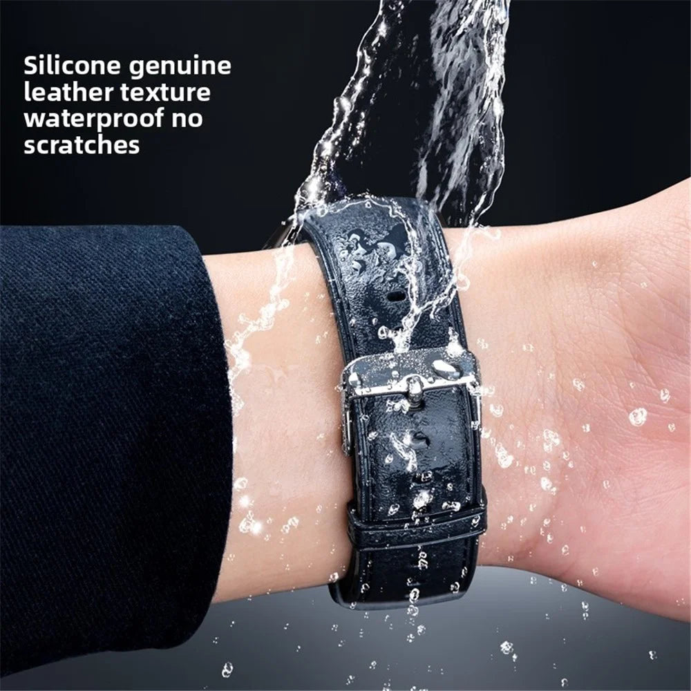 For Huawei Watch GT 5 46mm Watch Band 22mm Leather Textured Silicone Wrist Strap - Black - 4