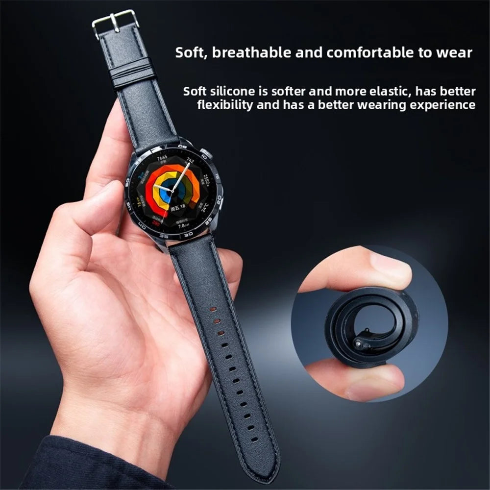 For Huawei Watch GT 5 46mm Watch Band 22mm Leather Textured Silicone Wrist Strap - Black - 5