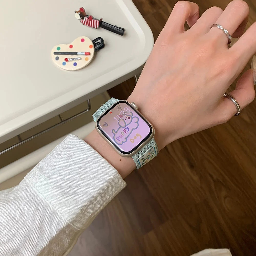 Wrist Strap for Apple Watch Series 11 10 42mm / 9 8 7 41mm / SE3 SE2 SE 6 5 4 40mm / 3 2 1 38mm Dachshund Breathable Nylon Watch Band - Mint Green - 4