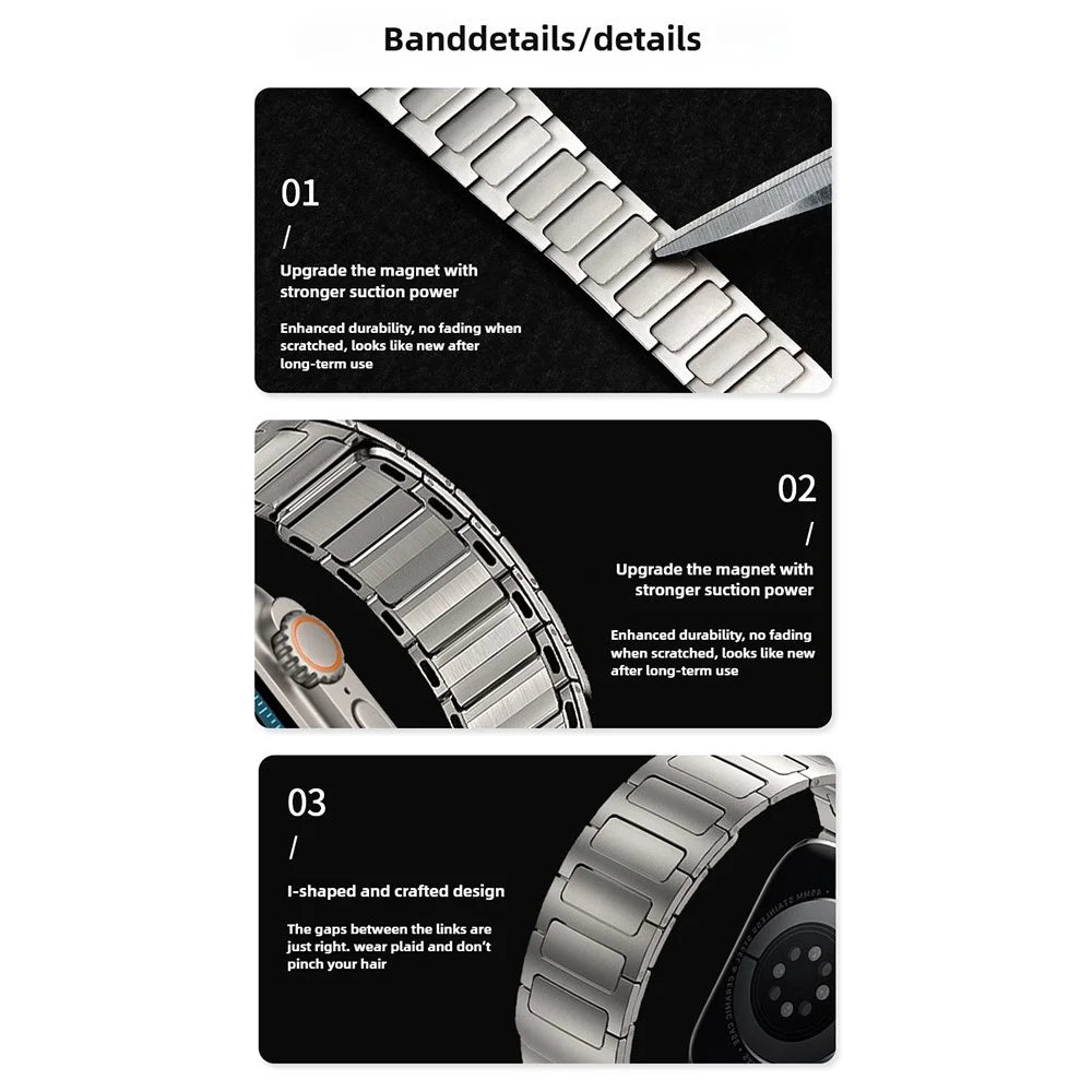 Watch Band For Apple Watch Series 11 10 42mm / 9 8 7 41mm / SE3 SE2 SE 6 5 4 40mm / 3 2 1 38mm I-Shape Magnetic Stainless Steel Wrist Strap - Black - 6
