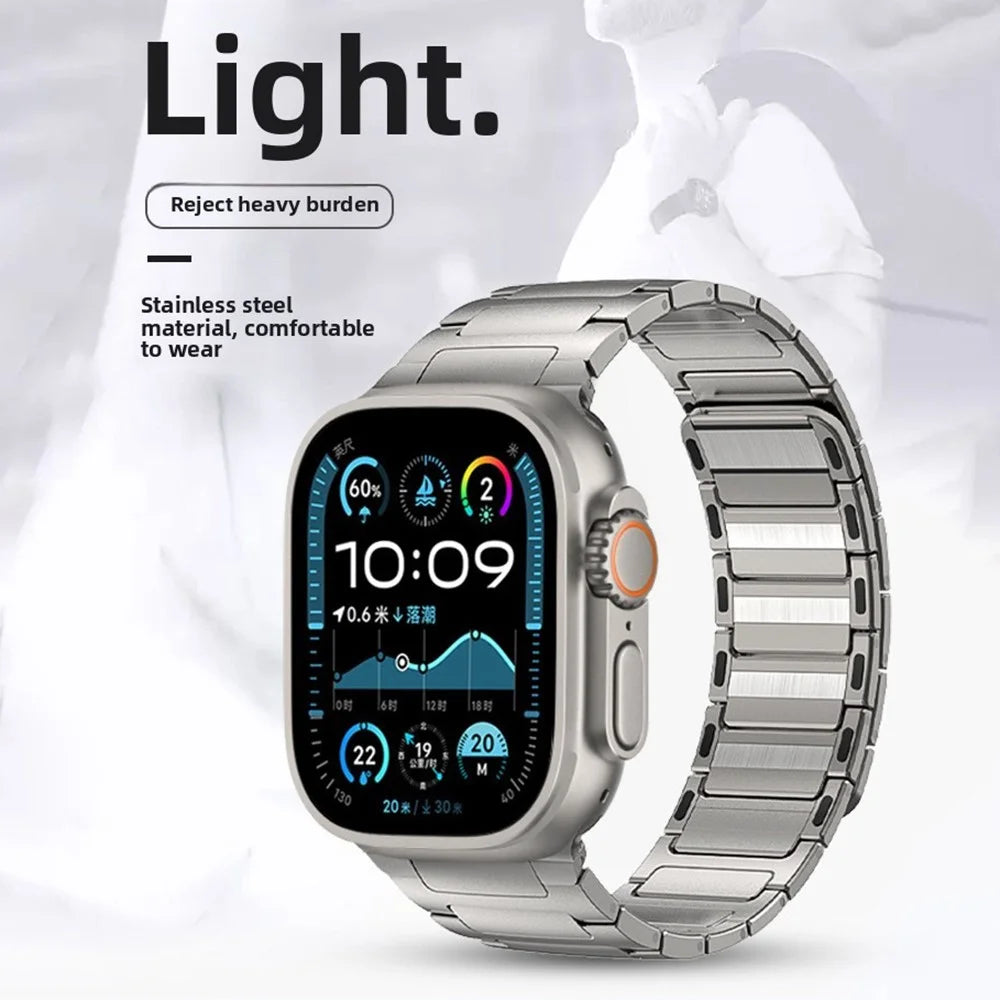 Watch Band For Apple Watch Ultra 3 2 1 49mm / Series 11 10 46mm / 9 8 7 45mm / SE3 SE2 SE 6 5 4 44mm / 3 2 1 42mm 42mm I-Shape Magnetic Stainless Steel Wrist Strap - Black - 4