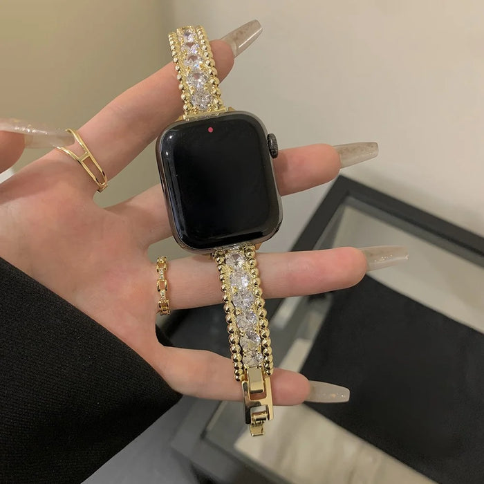 Bracelet Strap for Apple Watch Ultra 3 2 1 49mm / Series 11 10 46mm / 9 8 7 45mm / SE3 SE2 SE 6 5 4 44mm / 3 2 1 42mm 42mm Beads Zircon Copper Watch Band - Gold - 3