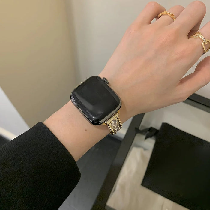 Bracelet Strap for Apple Watch Ultra 3 2 1 49mm / Series 11 10 46mm / 9 8 7 45mm / SE3 SE2 SE 6 5 4 44mm / 3 2 1 42mm 42mm Beads Zircon Copper Watch Band - Gold - 4