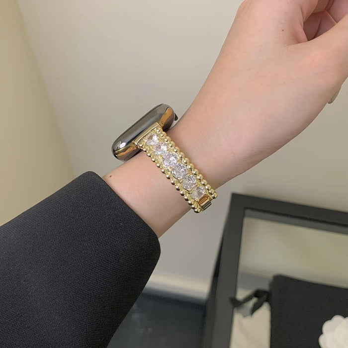 Bracelet Strap for Apple Watch Ultra 3 2 1 49mm / Series 11 10 46mm / 9 8 7 45mm / SE3 SE2 SE 6 5 4 44mm / 3 2 1 42mm 42mm Beads Zircon Copper Watch Band - Gold - 7