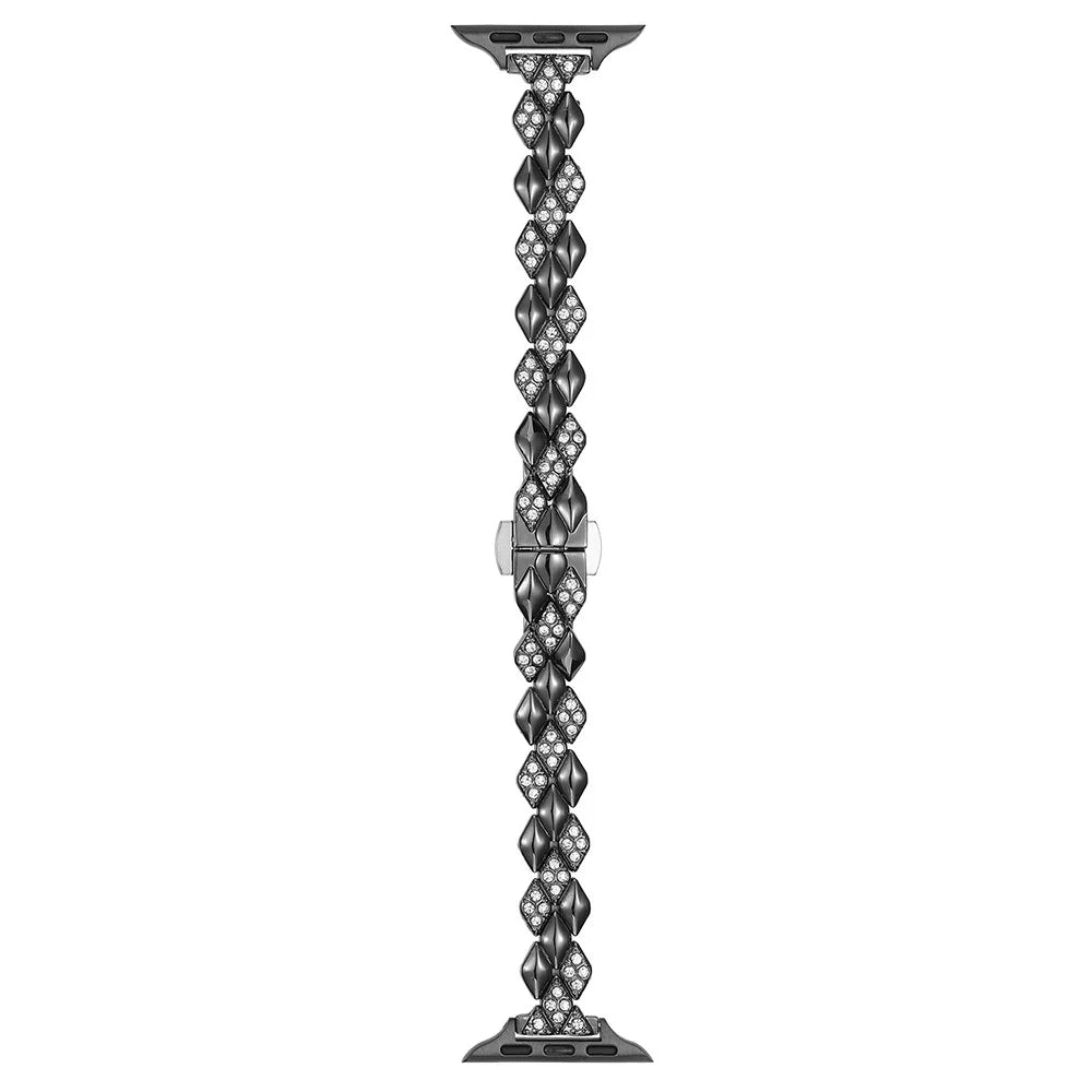 Metal Strap for Apple Watch Series 11 10 42mm / 9 8 7 41mm / SE3 SE2 SE 6 5 4 40mm / 3 2 1 38mm Rhinestone Decor Rhombus Watch Band - Black - 1