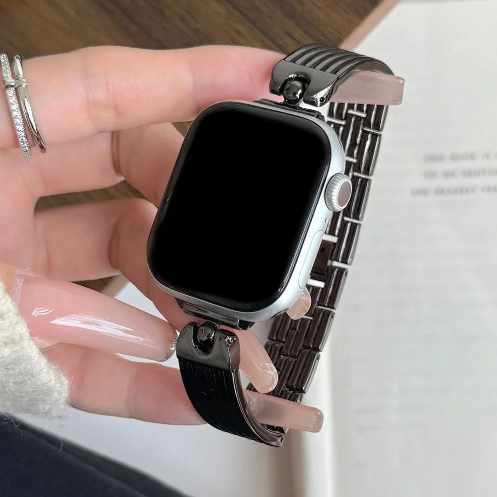 Watch Strap for Apple Watch Ultra 3 2 1 49mm / Series 11 10 46mm / 9 8 7 45mm / SE3 SE2 SE 6 5 4 44mm / 3 2 1 42mm 42mm Water Drop Joint Zinc Alloy Band - Black - 3
