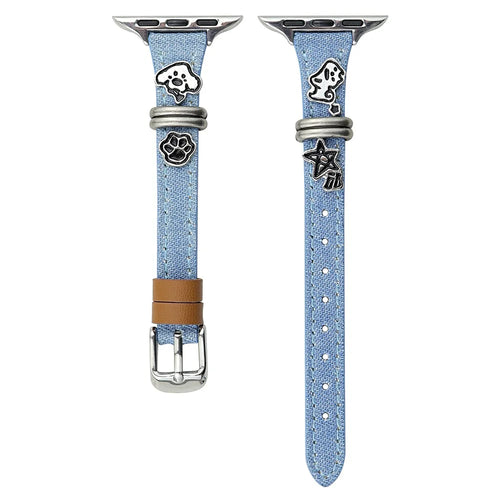 Watch Band for Apple Watch Series 11 10 42mm / 9 8 7 41mm / SE3 SE2 SE 6 5 4 40mm / 3 2 1 38mm Puppy Decor Denim Strap - Blue - 1