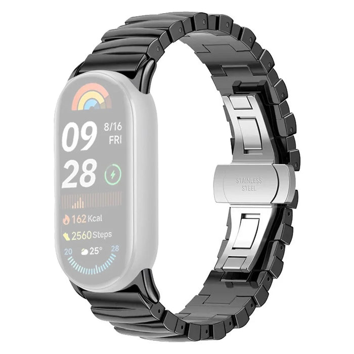 For Xiaomi Smart Band 9  /  8 Watch Band Irregular Stainless Steel Wrist Strap - Black - 1
