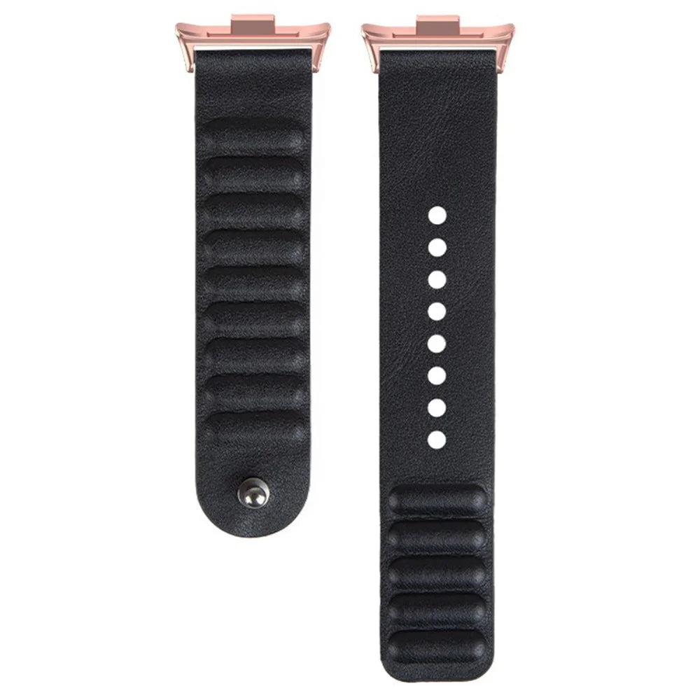 For Xiaomi Smart Band 10 Pro / 9 Pro / 8 Pro / Redmi Watch 6 / 5 / 4 Watch Strap Magnetic Genuine Cow Leather Pin Buckle Wrist Band - Black  /  Pink - 1