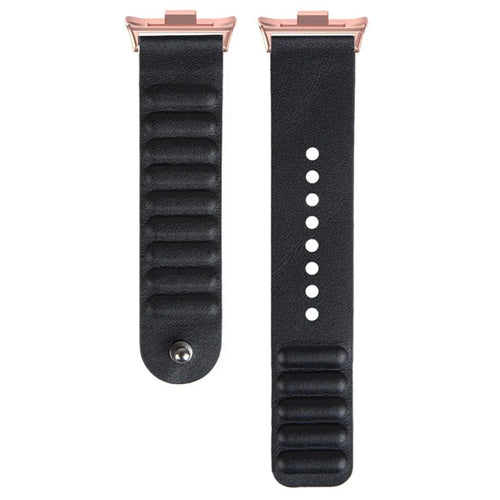 For Xiaomi Smart Band 10 Pro / 9 Pro / 8 Pro / Redmi Watch 6 / 5 / 4 Watch Strap Magnetic Genuine Cow Leather Pin Buckle Wrist Band - Black  /  Pink - 1